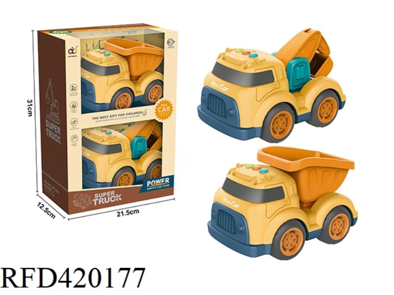 CARTOON SLIDING ENGINEERING VEHICLE WITH LIGHT AND MUSIC (EXCAVATOR + DIRT TRUCK)