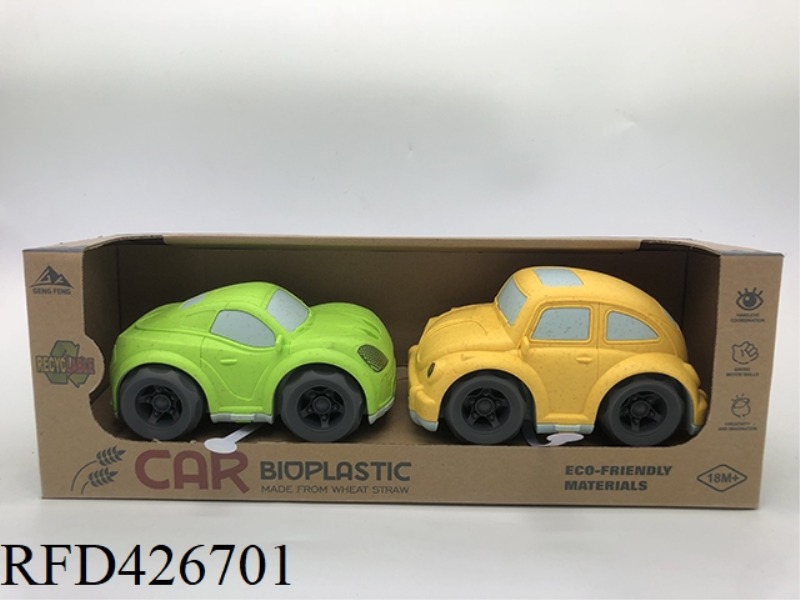 LIGHT AND SOUND-2 PIECES OF WHEAT STRAW MATERIAL SLIDING CARTOON CAR (MCLAREN SPORTS CAR + BEETLE CA
