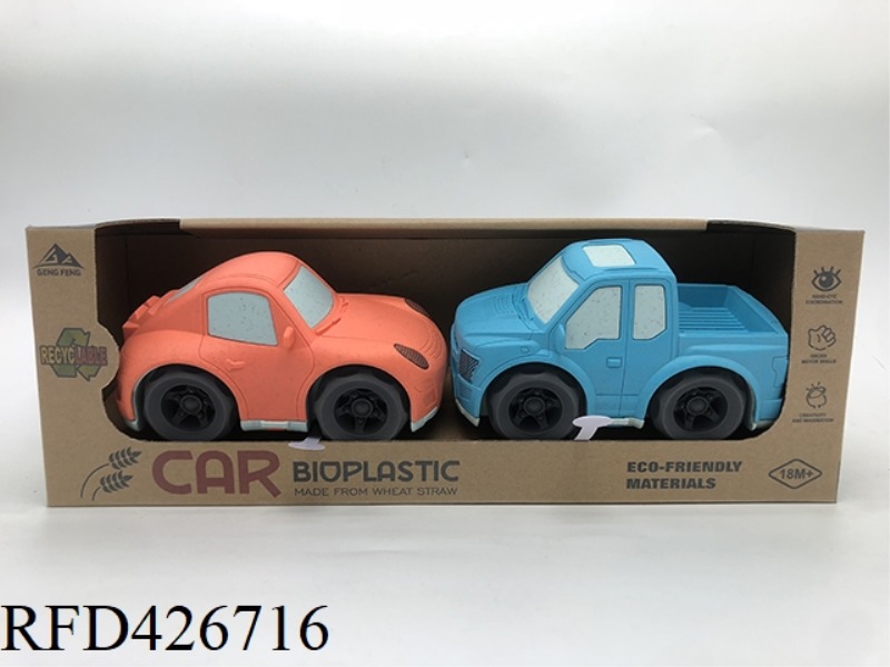 LIGHT AND SOUND-2 PIECES OF WHEAT STRAW MATERIAL SLIDING CARTOON CAR (PORSCHE SPORTS CAR + PICKUP CA