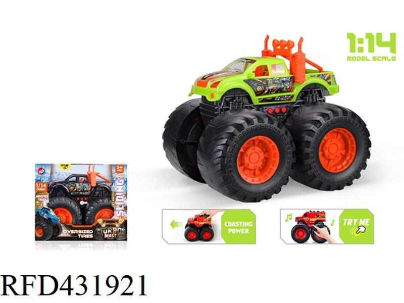 1:14 SLIDING ARMORED T-REX MONSTER TRUCK (WITH LIGHTS & MUSIC)