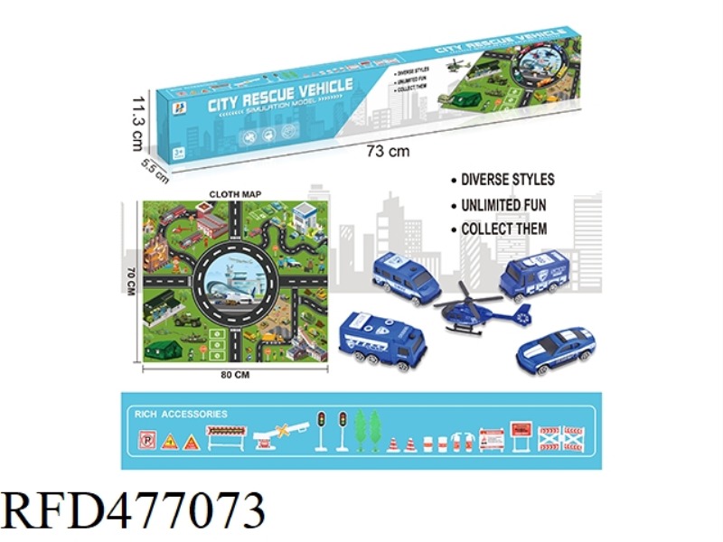 CITY SLIDING POLICE CAR SET + NON-WOVEN MAP WITH ROAD SIGNS