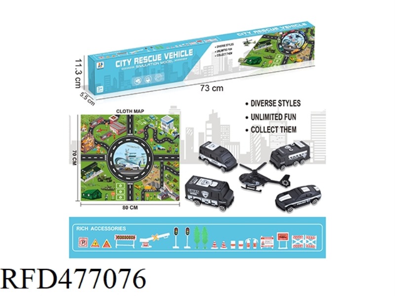 CITY SLIDING SPECIAL POLICE CAR SET + NON-WOVEN MAP WITH ROAD SIGNS