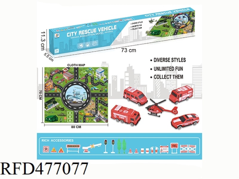 CITY SLIDING FIRE TRUCK SET + NON-WOVEN MAP WITH ROAD SIGNS