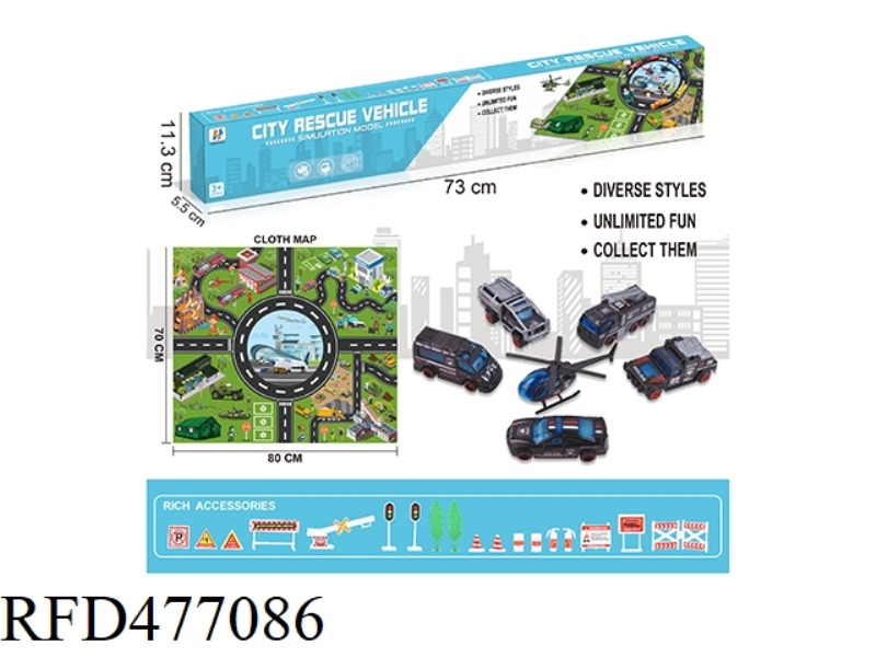 ALLOY POLICE SCOOTER SET + NON-WOVEN MAP WITH ROAD SIGNS