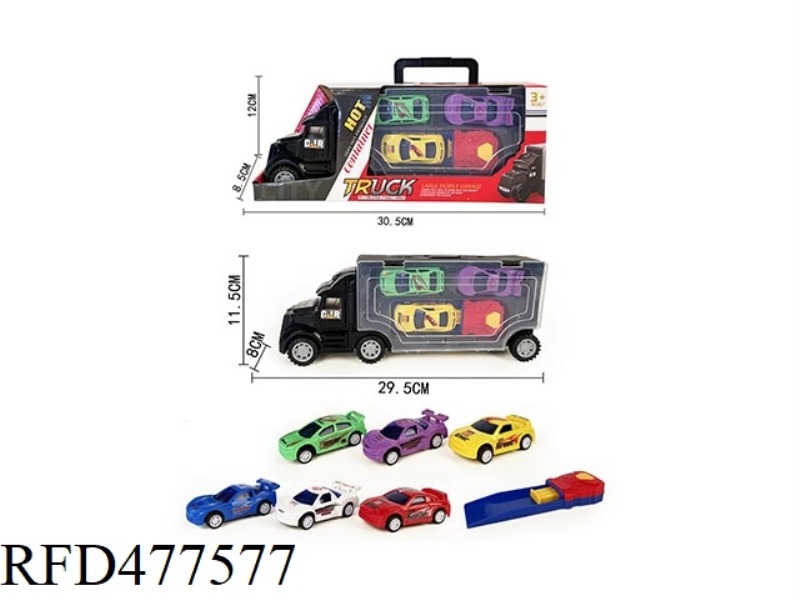 PORTABLE GIFT BOX CONTAINER SLIDING CONTAINER TRUCK TOW 3 PULL BACK RACING CAR WITH CATAPULT