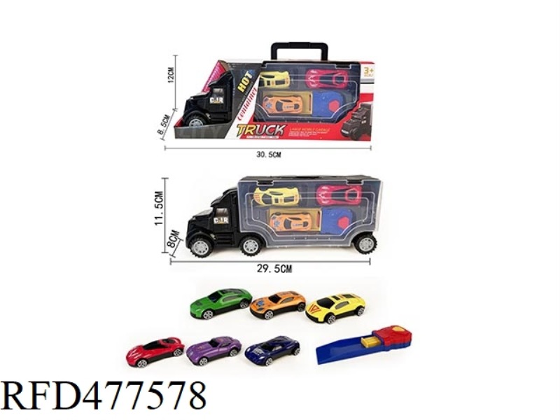 PORTABLE GIFT BOX CONTAINER SLIDING CONTAINER TRUCK TOW 3 ALLOY SPORTS CAR WITH CATAPULT