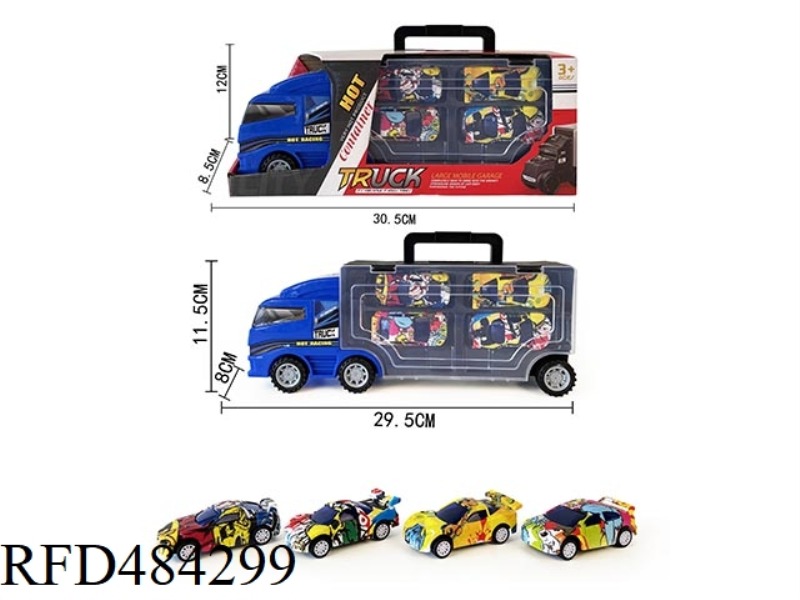 HAND-HELD GIFT BOX, SLIDING CARD, 4 PULL-BACK WATERMARK GRAFFITI RACING CARS (AB)