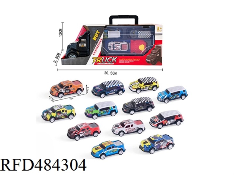 HAND-HELD GIFT BOX SLIDING CARD WITH 3 PULL-BACK CROSS-COUNTRY PICKUPS+CATAPULTS (IRON)