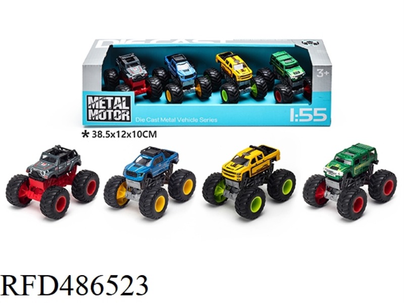 FOUR SLIDING EUROPEAN AND AMERICAN BIGFOOT SUVS IN FOUR PACKS