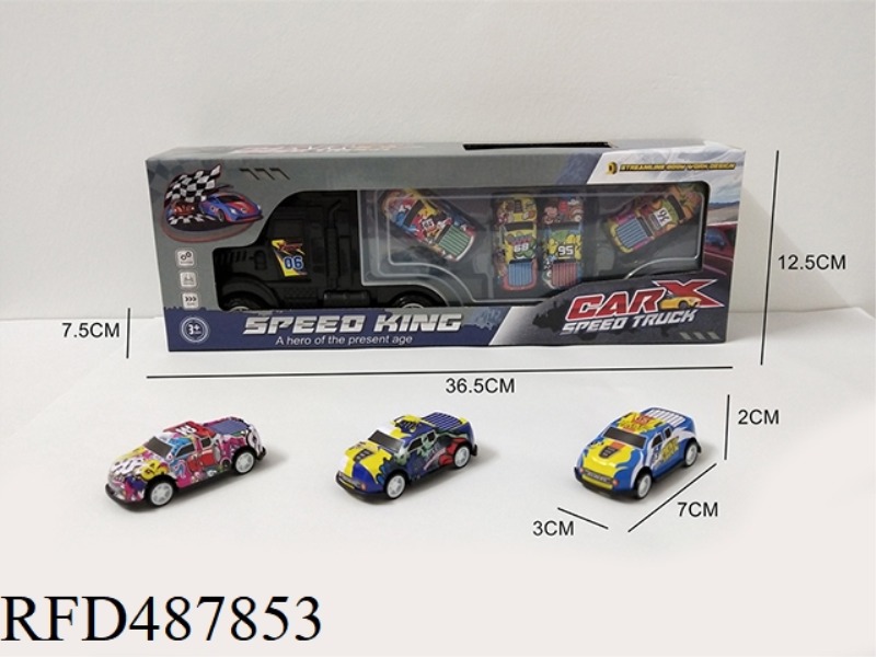 HOLD CONTAINER TRUCK WITH 4 TIN GRAFFITI TRUCKS
