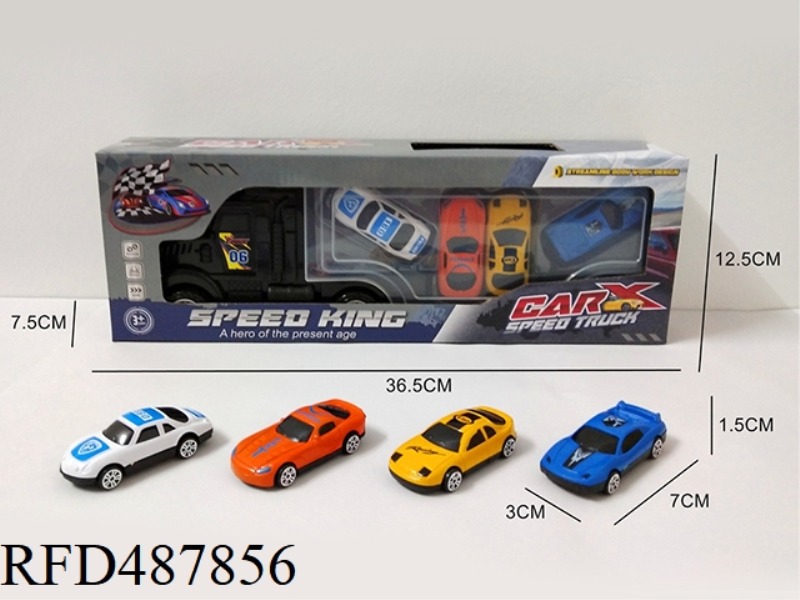 THE PORTABLE CONTAINER TRUCK CONTAINS 4 SIMULATED CARS