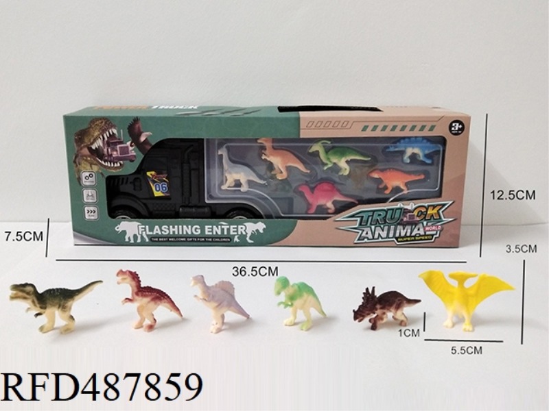 SIX DINOSAURS IN A HAND-HELD TRUCK