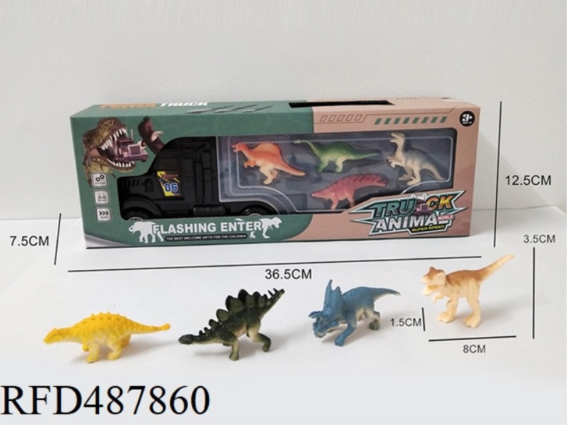 FOUR DINOSAURS IN A CARGO TRUCK