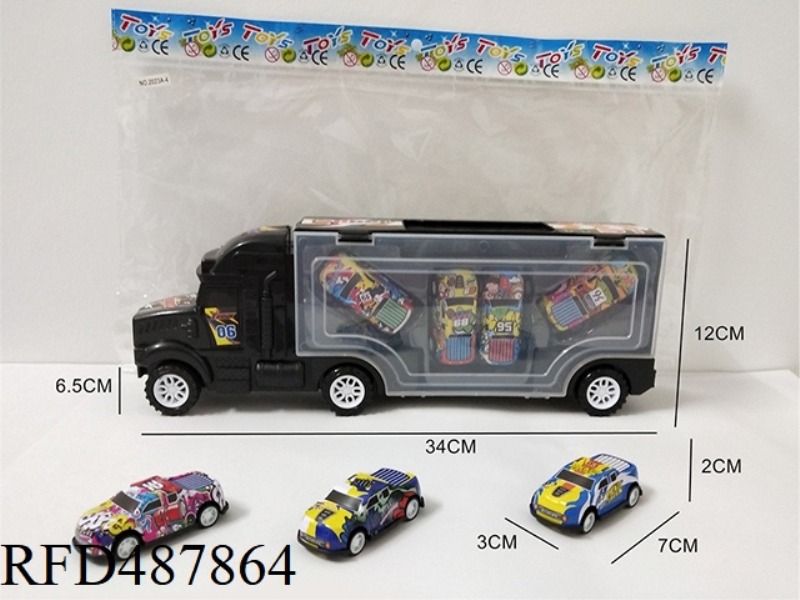 HOLD CONTAINER TRUCK WITH 4 TIN GRAFFITI TRUCKS