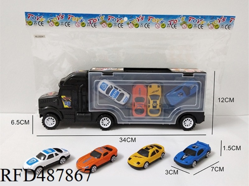 THE PORTABLE CONTAINER TRUCK CONTAINS 4 SIMULATED CARS