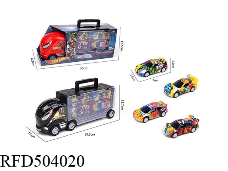 PORTABLE GIFT BOX CONTAINER SLIDING TRACTOR VEHICLE WITH 4 JAI GRAFFITI CARS