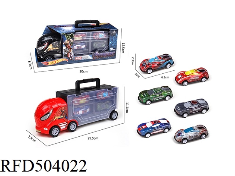 PORTABLE GIFT BOX CONTAINER SLIDING TRACTOR VEHICLE WITH 4 SLIDING IRON AVENGERS CARS