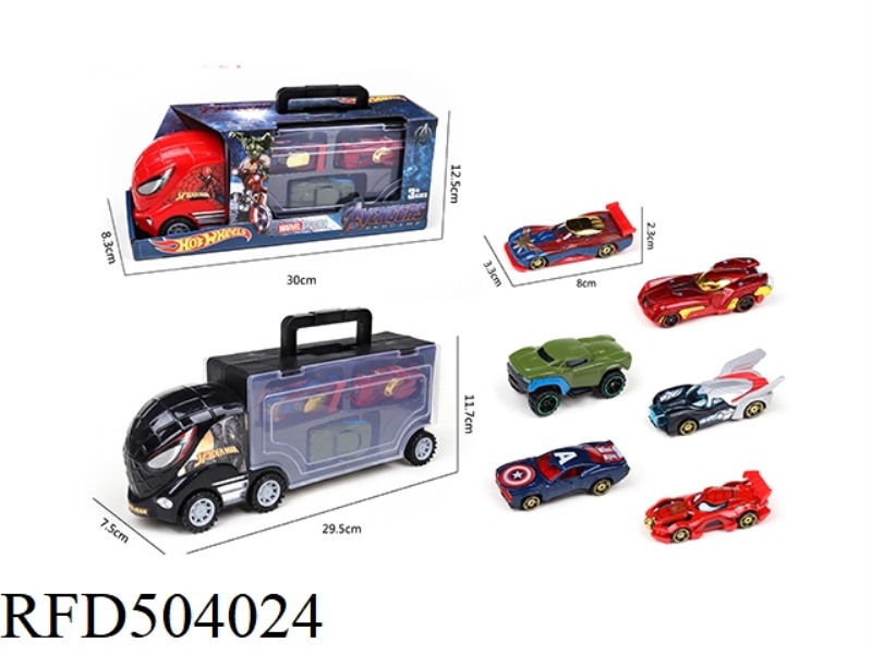 PORTABLE GIFT BOX CONTAINER SLIDING TRACTOR VEHICLE WITH 3 SLIDING ALLOY AVENGERS CAR