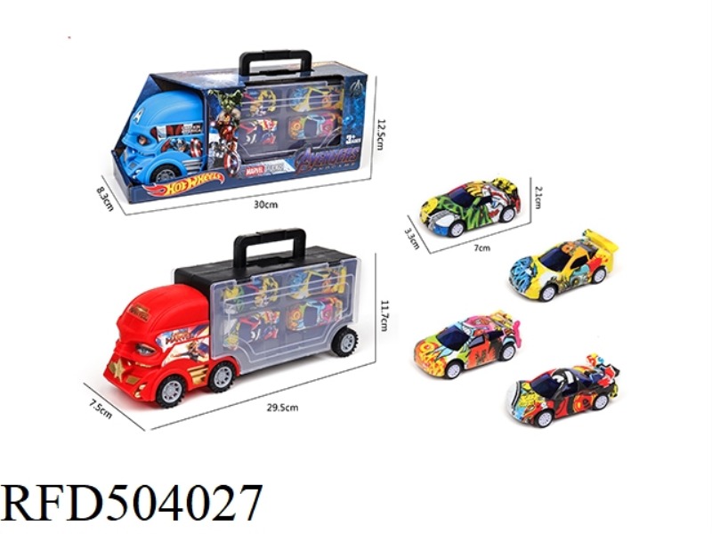 PORTABLE GIFT BOX CONTAINER SLIDING TRACTOR VEHICLE WITH 4 JAI GRAFFITI CARS