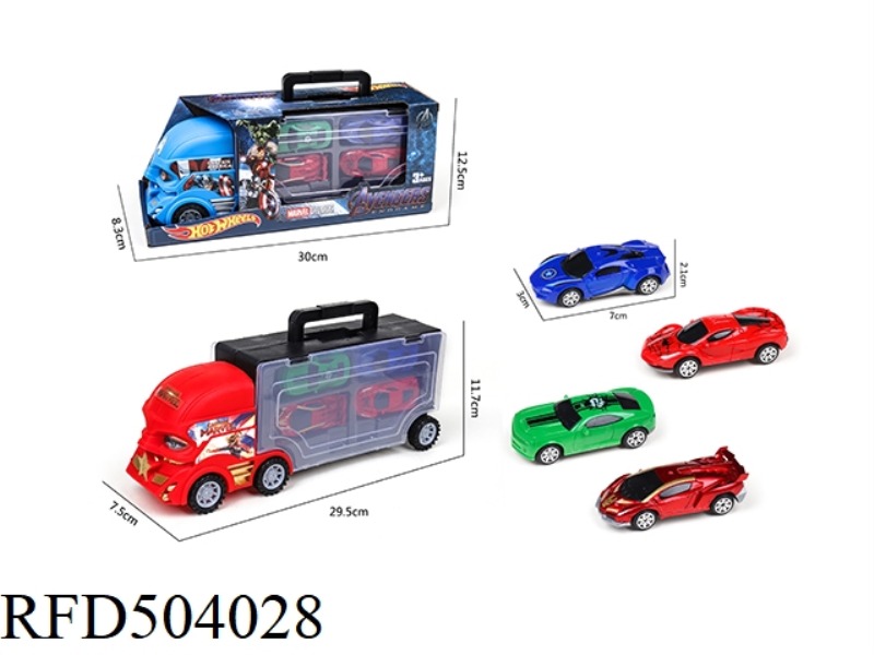 PORTABLE GIFT BOX CONTAINER SLIDING TRACTOR VEHICLE WITH 4 SLIDING AB AVENGER CARS