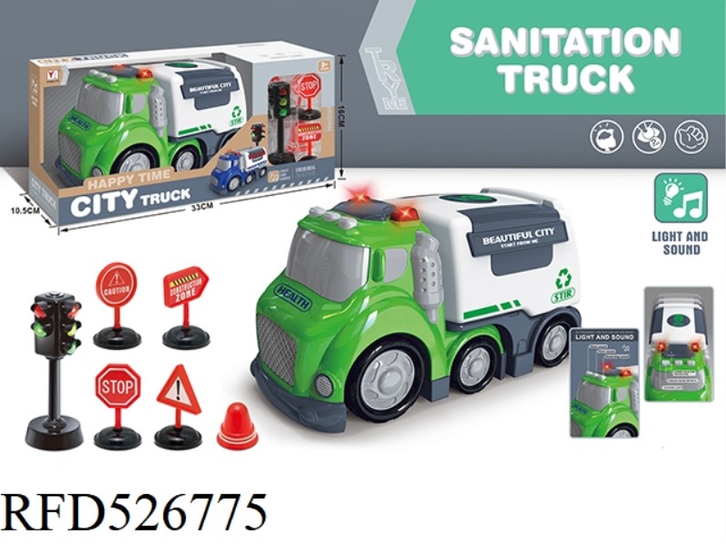 GLIDING CARTOON SOUND AND LIGHT SANITATION CAR SET