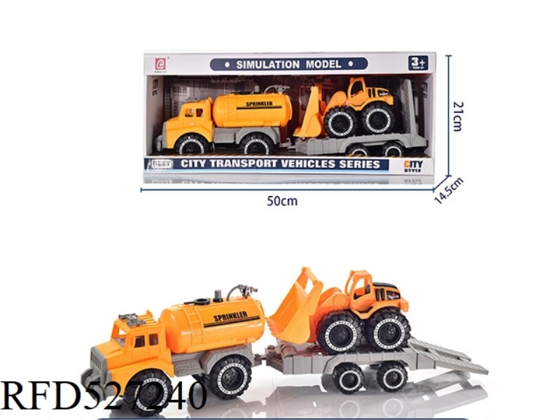 SLIDING YELLOW SPRINKLER TOWING FORKLIFT