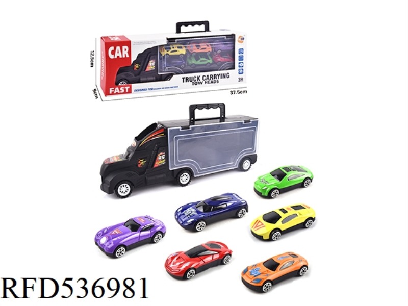 PORTABLE GIFT BOX CONTAINER SLIDING TRACTOR WITH 6 PIECES SLIDING ALLOY SPORTS CAR