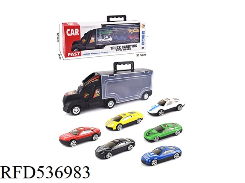 PORTABLE GIFT BOX CONTAINER SLIDING TRACTOR WITH 6 PIECES SLIDING ALLOY SUPERCAR