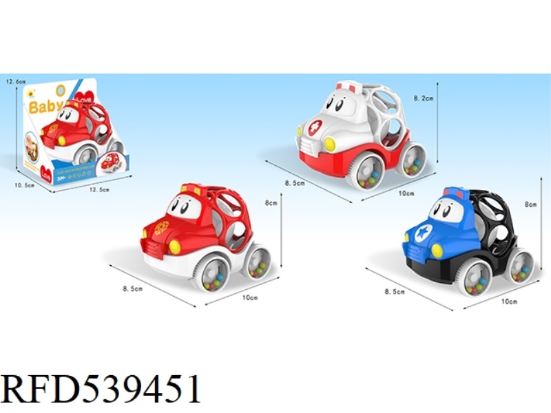 SLIDING SOFT RUBBER BELL RATTLE (FIRE ENGINE + AMBULANCE + POLICE CAR)