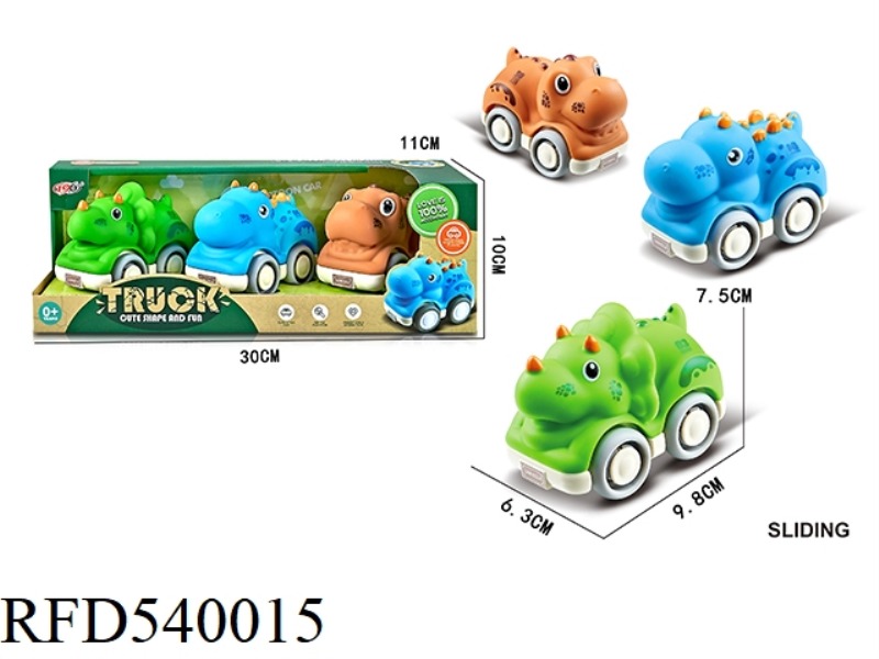 SCOOTING VINYL TYRANNOSAURUS REX, DOUBLE RIDGED DRAGON, TRICERATOPS (WITH BELLS)