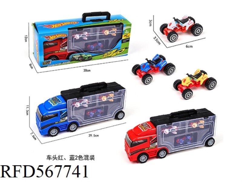 CONTAINER SLIDING TRACTORS WITH 3 SLIDING BEACH MOTORCYCLES