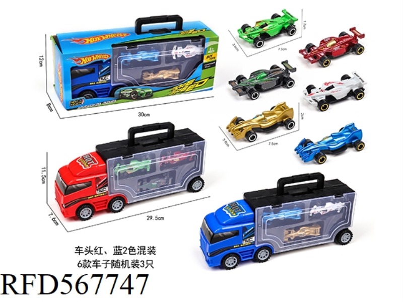 CONTAINER SLIDING TRACTOR WITH 3 SLIDING ALLOY F1 RACING CARS