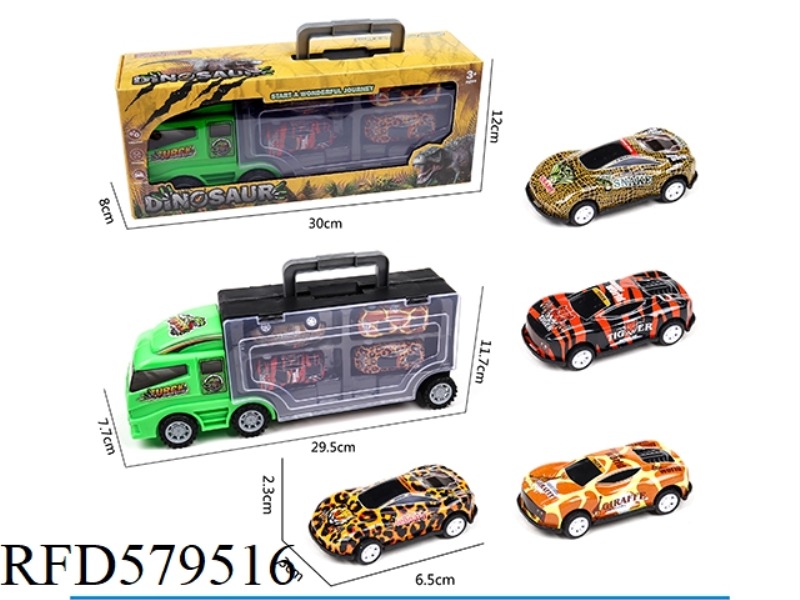 TAXIING CONTAINER CAR WITH 4 PULL-BACK ANIMAL IRON TRUCK