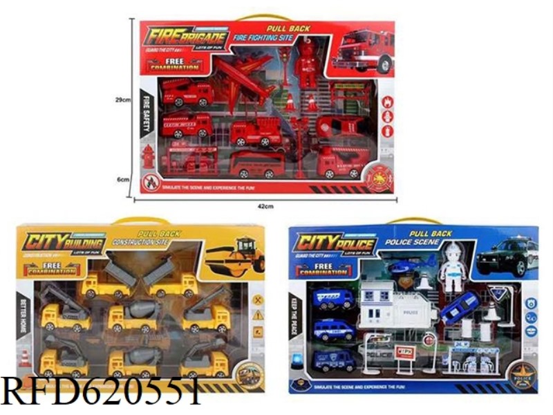 ENGINEERING, FIRE, POLICE CAR SET 3 MIXED