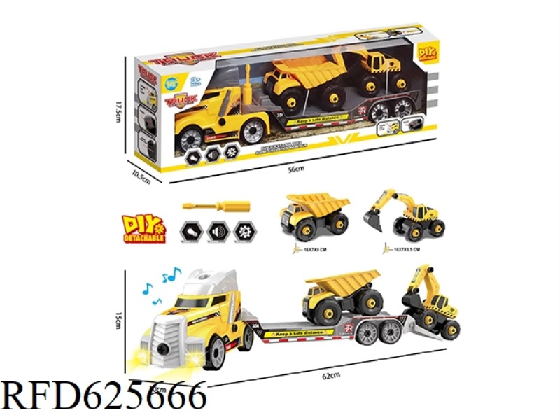 TRACTOR SLIDING FLAT CAR + DUMP BUCKET/EXCAVATOR (WITH LIGHT AND SOUND)