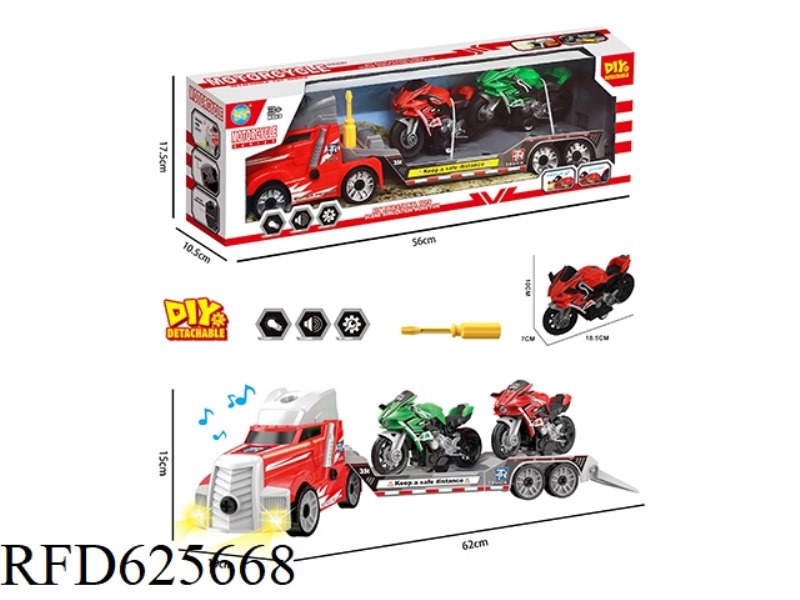 TOWING FLATBED +2 DIY KAWASAKI MOTORCYCLE RED/GREEN (WITH LIGHT AND SOUND)