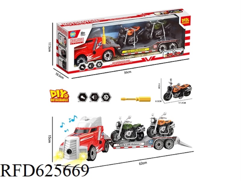 TOWING FLATBED +2 DIY LATTES MOTORCYCLE ORANGE/ARMY GREEN (WITH LIGHT AND SOUND)