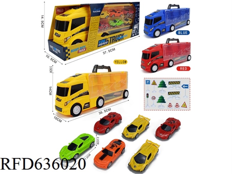 CONTAINER SLIDING TRACTORS WITH 6 SLIDING AB SPORTS CARS +12 ROAD SIGNS