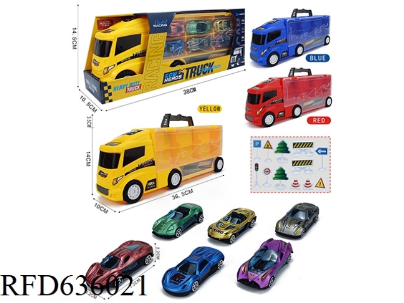 CONTAINER SLIDING TRACTORS WITH 6 SLIDING AB SPORTS CARS +12 ROAD SIGNS