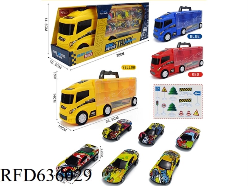 CONTAINER SLIDING TRACTOR WITH 6 SLIDING ALLOY GRAFFITI CARTS +12 ROAD SIGNS