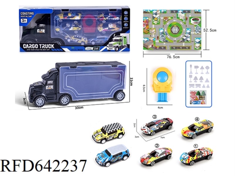 DOUBLE-SIDED SLIDING CONTAINER TRUCKS ARE LOADED WITH 4 SLIDING ALLOY CARS AND 2 SLIDING TIN CARS, W
