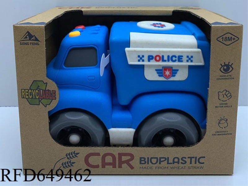 STRAW GLIDING CARTOON CAR - LIGHT AND SOUND (POLICE CAR)