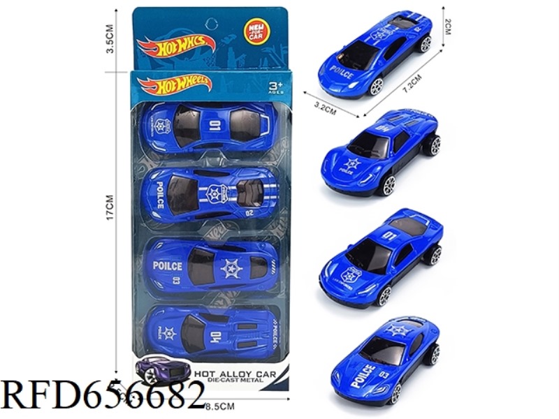 FOUR SLIDING ALLOY POLICE CARS
