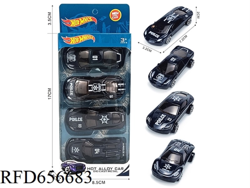 FOUR SLIDING ALLOY POLICE CARS