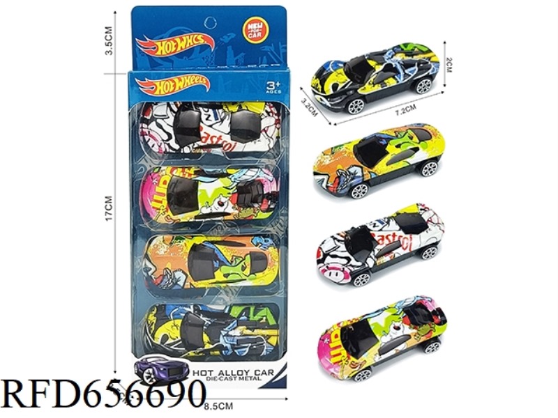 4 SLIDING ALLOY GRAFFITI CARS