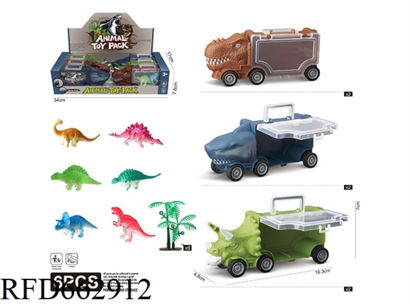 TRICERATOPS T-REX SHARK HOLDS 6 +12 BABY DINOSAURS +6 TREES