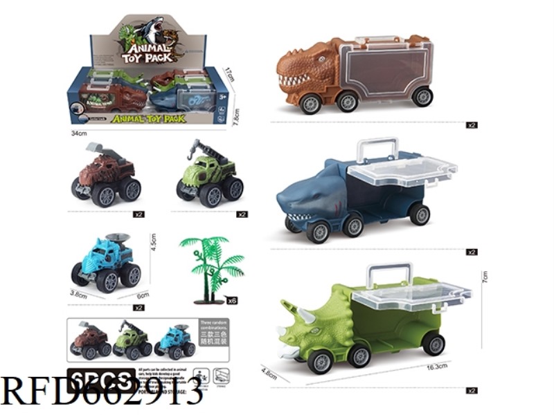 TRICERATOPS T-REX SHARK HOLDS 6 +6 ENGINEERED DINOSAUR CARTS +6 TREES