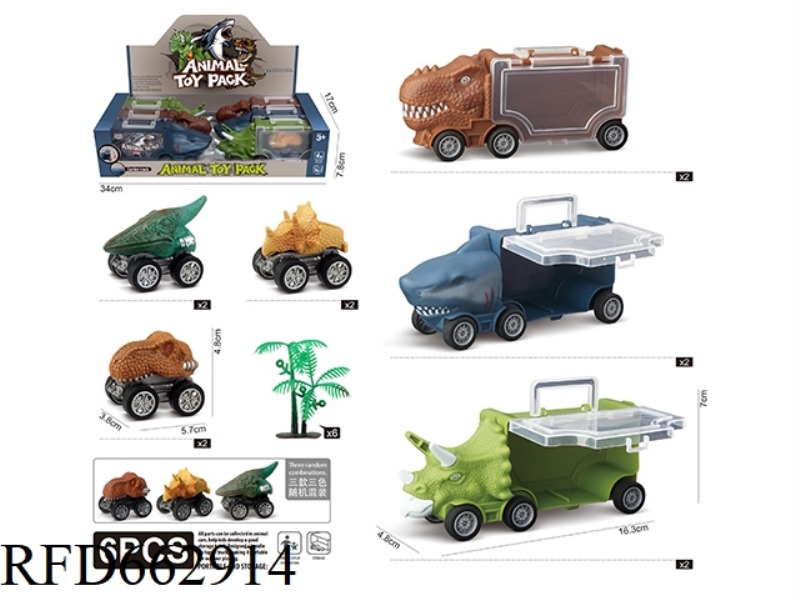 TRICERATOPS T-REX SHARK HOLDS 6 +6 DINOSAUR CARTS +6 TREES