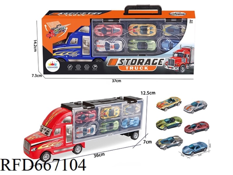 CONTAINER STORAGE TRUCK +6 PLASTIC SPORTS CARS