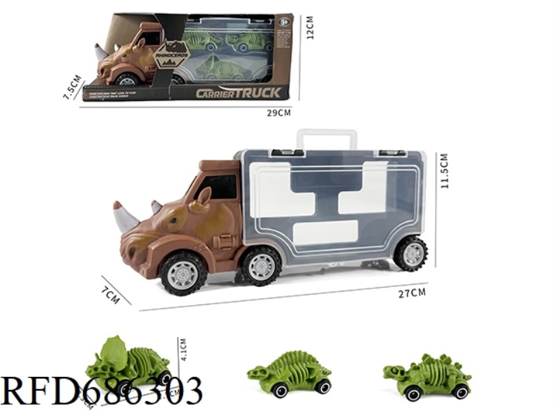 RHINOCEROS STORAGE CART + 3 SKELETON DINOSAUR CARTS